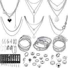 PRICES MAY VARY. 【SET】: 73Pcs Gold Jewelry Set with 6Pcs Layered Necklace, 11 Pcs anklet and 7Pcs Earring Ear Cuff,11Hoop Earrings ,15pcs Rings,15pcs stud earrings Jewerly set for Women Pack for Friendship Party Gift enrich your jewelry box. High Quality Material:CONGYING jewelry are made of high-quality alloy materials, using a unique gold-plated technology manufacturing, do their best to grow the life of the product and protect the appearance of durability, the appropriate weight, long time to Anniversary Gift For Friends, Vacation Jewelry, Chunky Chain Necklaces, Gold Jewelry Sets, Packing Jewelry, Ear Cuff Earings, Estilo Punk, Women's Jewelry Sets, Silver Jewellery Sets