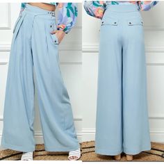 New With Tags. Measurements Laid Flat Approx: Size Medium Waist- 15" Inseam- 32” Stock Photos Added For Fit/Style Reference Only. High Rise Wide Leg Pants For Day Out, Chic High Waist Light Blue Wide Leg Pants, Casual Blue Wide Leg Pants With Belt Loops, Blue Wide-leg Pants With Belt Loops, Light Blue Wide Leg Pants For Summer Workwear, Blue Wide Leg Pants With Pockets For Day Out, Blue High-waisted Wide Leg Pants For Day Out, High Waist Blue Wide Leg Pants For Day Out, Blue High Waist Wide Leg Pants For Day Out