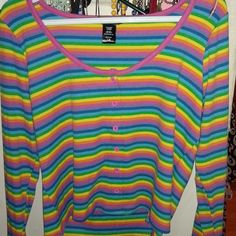 Brand New Without Tags! I Bought A Large But It Fits More Like An Xl, So I Sized Down. Trendy Long Sleeve Rainbow Tops, Multicolor Ribbed Long Sleeve Tops, Multicolor Long Sleeve Ribbed Top, Weird Kid, Ribbed Long Sleeve Top, Rainbow Outfit, Funky Outfits, Neon Rainbow, Rainbow Stripes