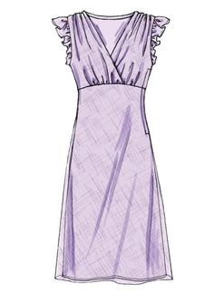 a drawing of a dress with ruffles on the shoulders and neckline, in purple