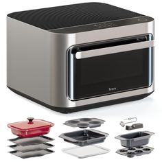 an image of a toaster oven with different pans