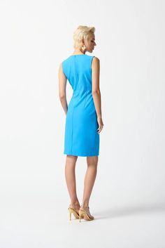 A wardrobe staple... This sleeveless dress from Joseph Ribkoff can effortlessly take you from day to night with style. *This item is final sale* Features: Women's blue sleeveless dress Crew neckline Overlay with ornament detail at the waist Back zip closure Unlined Materials: 95% Polyester, 5% Spandex French Blue Dress, Sleek Back, Twill Dress, Joseph Ribkoff Dresses, Contemporary Wardrobe, Minimal Accessories, Blue Sleeveless Dress, King Louie, Joseph Ribkoff