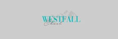 the westfall church logo is shown on a gray background with blue and green lettering