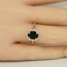 Black Spinel and Diamond Halo Engagement Ring in 14K Rose Gold | Etsy Real Engagement Rings, Mangalsutra Designs, Diamond Halo Engagement Ring, Black Sapphire, Sterling Silver Engagement Rings, 7 Rings, Nose Ring Stud, Silver Engagement Rings, Black Spinel