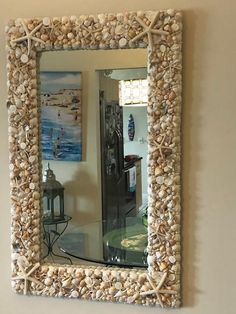 Princess of the Sea Mirror-Nautical Beach House Mirrors-Nautical Decor and Gifts Sea Mirror, Decorated Mirror, Sea Princess, Seashell Frame, Seashell Mirror, L Hand, Shell Mirror, Shell Crafts Diy, Entryway Wall