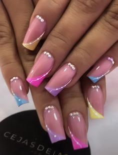 Multicolor Nail Art Designs, Acrylic Nail Designs Coffin, Shellac Nail Art, Nail Tip Designs, Nail Designs Pictures, Gel Nail Art Designs, Fancy Nails Designs, Modern Nails, French Tip Acrylic Nails