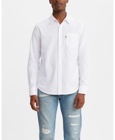 in stock Classic Levi's Shirt With Pockets, Classic Levi's Cotton Shirt, Levi's White Relaxed Fit Shirt, Fitted Long Sleeve Levi's Shirt, Levi's White Cotton Shirt, Classic Fitted Levi's Shirt, Style A Button Up Shirt, White Shirt Men, Pocket Shirt