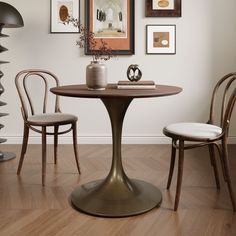 Hernest | 27 Inch Mid Century Brown Small Round Dining Table with Iron Base for 2 Person Bistro Table Indoor, Apartment Dining Table, Functional Dining Table, Small Round Dining Table, Retro Dining Table, Modern Round Dining Table, Round Marble Dining Table, Round Dining Table Modern, Round Kitchen Table