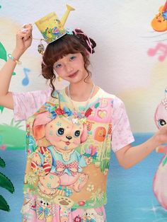 This T-shirt features a cute dog print on the front, with additional floral printed decorations on the sleeves and back, exuding a youthful and adorable vibe.  The price includes only one T-shirt.   	 		 			Size 			S 			M 		 		 			Length 			55 			58 		 		 			Bust 			102 			106 		 		 			Shoulders 			35 			36 		 		 			Sleeve Length 			22 			23 Harajuku Style Funny Print T-shirt For Spring, Spring Harajuku T-shirt With Funny Print, Summer Dog Print Short Sleeve Top, Short Sleeve Dog Print Top For Summer, Summer Short Sleeve T-shirt With Dog Print, Multicolor Kawaii T-shirt For Spring, Summer Dog Print Graphic Tee, Kawaii Character Print T-shirt For Spring, Cute Dog Print Short Sleeve Tops