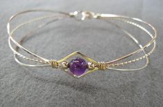 Amethyst Bracelet - February Birthstone - Sterling Silver Wirewrapped Bracelet - Amethyst Bead - Pur Feminine Bracelet, Wrapped Bracelets, Purple Beaded Bracelets, Twist Jewelry, Beaded Bracelets Tutorial, February Birthday, Purple Jewelry, Wire Wrapped Bracelet, Handcrafted Bracelets