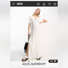 Brand New With Tags Asos Design Maternity Flutter Sleeve Maxi Beach Dress With Channeled Tie Waist In White Fitted V-neck Maternity Dress For Beach, Summer Maternity Dress With Short Sleeves, Fitted Maternity Dress For Summer Beach, Summer Empire Waist Fitted Maternity Dress, Fitted Summer Maternity Dress With Empire Waist, Fitted Empire Waist Maternity Dress For Summer, Summer Maternity Dress With Empire Waist, Summer Beach Maxi Dress With Empire Waist, White Empire Waist Maxi Dress For Summer