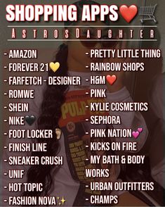 Shopping List Girly, Baddie Stuff From Amazon, Apps To Shop For Clothes, Shops For Teenagers List, Shopping Apps Clothes, Astro Daughter, Online Shopping Apps, Teen Stores, Shopping Apps