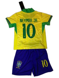 a yellow and blue soccer uniform with the number 10 on it