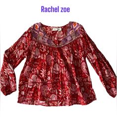 New Without Tags Never Used Red Floral Embroidered Western Peasant Boho Blouse Size Small Rachel Zoe Blouse Red Floral Print Eyelet & Embroidered Accents Three-Quarter Sleeve With V-Neck Details Size Guide Bust: 36" Waist: 41.5" Length: 25" Fabric: 100% Cotton Item # Wrl59417 Pairs Well With: Boho, Vintage, Eclectic, Academia, Balletcore, Classic, Fall, Spring, Summer, Winter, Festival, Revolve, Tiktok, Influencer, Chic, Career, Work, Bohemian, Transitional, Streetwear, Casual, Business, Preppy, Festive Casual Floral Print Tops, Casual Floral Print Festive Blouse, Casual Festive Floral Print Blouse, Printed Cotton Peasant Top, Red Floral Print Peasant Top, Red Peasant Top For Fall, Bohemian Cotton Peasant Top, Embroidered Hippie Peasant Top, Spring Festival Printed Blouse