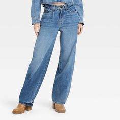 Elevate your casual ensemble with the Women's Mid-Rise 90's Baggy Jeans by Universal Thread™ in a charming Medium Wash. These jeans are a nod to the relaxed fashion of the 90s, offering both comfort and style.

- **Color**: Blue
- **Material**: Denim
- **Cut**: Baggy, straight-leg
- **Closure**: Fly button and zipper
- **Pockets**: Front and back
- **Gender**: Female
- **Age Group**: Adult

Crafted for versatility, these jeans feature a light wash finish and a mid-rise design that pairs effortle 90s Baggy, Universal Thread Jeans, Baggy Jean, Denim Wear, Straight Crop Jeans, Plain Tees, Hem Style, Slim Straight Jeans, Baggy Jeans