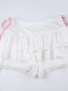 Side drawstrings,Layered bloomers,Lace patchwork,Material: Polyester spandexColor: Pink, WhiteSize: S, M, L Unit: CM Waist Hip Length S 61-68 72-92 31 M 65-72 76-96 32 L 69-76 80-100 33 * 1cm ≈ 0.3937 inchNote: There may be 2-3cm error due to manual measurement. If you need size help, please drop us a message, we'd lov Goth Skirts, Kawaii Skirt, Princess Closet, Skirt Aesthetic, Gothic Tops, Gothic Skirts, Elastic Waist Skirt, Crop Top Sweatshirt, Winter Skirt