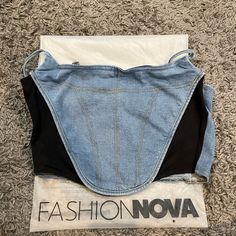 Fashion Nova Denim Corset Top Brand New With Tags Size Medium Casual Black Denim Top, Black Denim Top For Summer, Summer Black Denim Top, Casual Black Denim Top For Spring, Trendy Black Denim Top For Spring, Casual Dark Wash Denim Top For Night Out, Summer Streetwear Medium Wash Denim Top, Trendy Black Cotton Denim Top, Spring Denim Cotton Top For Night Out