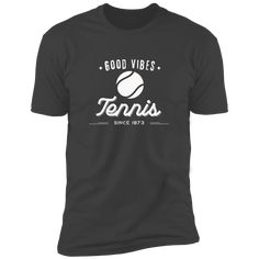 This "Good Vibes Tennis" T-shirt is the perfect shirt to show your positive attitude on the court! Whether you're crushing your opponents or just enjoying a leisurely game with friends, this shirt will let everyone know that you're there to have a good time. Made of soft and comfortable cotton, this shirt is sure to be a favorite in your tennis wardrobe. Or a perfect gift for your most positive tennis friends! 4.3 oz, 100% ring spun combed cotton jersey Heather Gray 90% cotton/10% polyester; Fab Sporty Screen Print T-shirt For Tennis, Sporty Tennis Tops With Team Name, Casual Tennis T-shirt With Moisture-wicking, Sporty Pre-shrunk Tennis Tops, Casual Moisture-wicking Tennis T-shirt, Sporty T-shirt With Team Name For Tennis, Casual Tennis T-shirt With Team Name, Sporty Tennis T-shirt With Logo Print, Crew Neck Tennis T-shirt With Letter Print