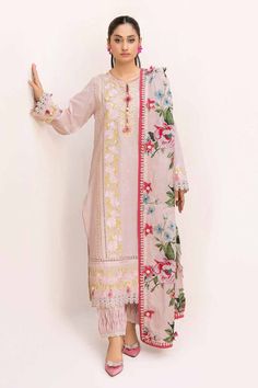 Gul Ahmed DB-42010 Mid Summer Luxe Collection 2024 Pink Cotton Lawn Suit With Digital Print, Printed Pink Lawn Suit For Spring, Pink Printed Lawn Suit For Spring, Summer Pink Digital Print Lawn Suit, Kamiz Design, Desi Wear, Unstitched Dress Material, Mid Summer, Gul Ahmed