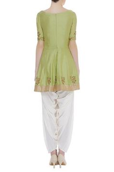 Shop for Ranian Green Embroidered Peplum Kurta Set for Women Online at Aza Fashions Short Sleeve Kurta For Eid Festive Occasion, Eid Peplum Set With Floral Embroidery, Eid Floral Embroidery Peplum Sets, Eid Sets With Floral Embroidery And Peplum Shape, Eid Embroidered Peplum Palazzo Set, Embroidered Peplum Palazzo Set For Eid, Fitted Resham Embroidery Peplum Set, Eid Embroidered Peplum Sets, Fitted Peplum Set With Resham Embroidery