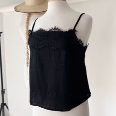 Gorgeous Little Lace Trimmed Cami, Lightweight And Stunning With Adjustable Straps. Item#0156 Chic Black Lace Camisole Top, Black Lace Camisole Top For Spring, Black Lace Top With Spaghetti Straps For Spring, Black Lace Top With Spaghetti Straps For Summer, Black Lace Top Camisole For Spring, Elegant Black Lace Top For Summer, Black Lace Cami Top For Spring, Chic Black Lace Tank Top, Elegant Black Tank Top For Day Out