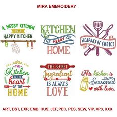 embroidery designs for kitchen and home related items