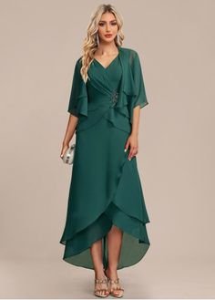 Color:Green;Size:S;Size:M;Size:L;Size:XXL;Package Contents:1 X Dress , 1 X Cardigan;Occasion:Other;Style:Casual; Cascading Dress, Bride Silhouette, Mother Of The Bride Suits, Mother Of Groom Dress, Mog Dresses, Chiffon Ruffle Dress, Ruffle Beading, India Dress, Dress Asymmetrical