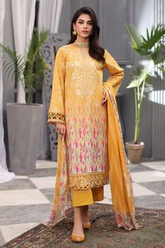 Charizma CCS4-07 Embroibered Lawn Yellow Unstitched Suit With Digital Print, Yellow Digital Print Unstitched Suit, Festive Yellow Unstitched Suit With Digital Print, Festive Yellow Digital Print Lawn Suit, Festive Yellow Lawn Suit With Digital Print, Unstitched Yellow Lawn Suit With Digital Print, Printed Semi-stitched Salwar Kameez For Wedding, Traditional Printed Unstitched Suit For Formal Occasions, Formal Printed Lawn Suit For Festive Occasions