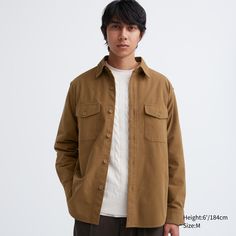 Jersey Utility Long-Sleeve Overshirt Check Material, Over Shirt, Brown Shirt, Ootd Men, Work Jackets, Styling Ideas, Soft Texture, Jacket Outfits, Uniqlo