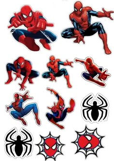 various spiderman stickers are shown on a white background