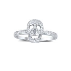 Sterling Silver Pave Cz Skull Ring - Size 10 Gender: female.  Age Group: adult. Silver Earrings Outfit, Hammered Silver Jewelry, Silver Jewelry Box, Black Gold Jewelry, Small Skull, Silver Rings With Stones, Skull Clothing, Gold Pendant Jewelry, Silver Jewelry Design