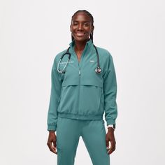 Official FIGS® Outerwear. Get Free Shipping On Orders $50+! | FIGS Womens Hydrogreen Sydney - Scrub Jacket Green Windbreaker For Workwear In Fall, Medical Attire, Grey Fleece Jacket, Embroidery Jacket, Rad Tech, Scrub Jackets, Scrub Pants, Model Fits, Shell Jacket