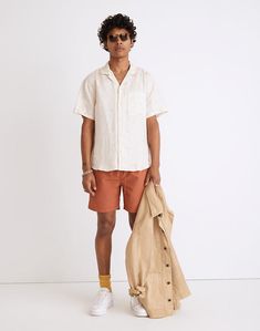 Relaxed Fit Camp Collar Shirt For Spring, Spring Camp Shirt With Relaxed Fit And Camp Collar, Beige Collared Short Sleeve Shirt For Summer, Linen Camp Shirt For The Beach In Spring, Linen Camp Shirt For Beach In Spring, Spring Linen Camp Shirt For Vacation, Beige Summer Camp Shirt With Pockets, Summer Beige Collared Short Sleeve Shirt, Spring Vacation Linen Camp Shirt