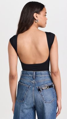 Free People Low Back Tee | Shopbop Fitted Crew Neck Tank Top For Night Out, Stretch Scoop Neck Top For Night Out, Casual Stretch Bodysuit With Scoop Back, Sporty Fitted Top With Scoop Back, Sporty Stretch Top With Scoop Back, Black Stretch Scoop Neck Short Sleeve Bodysuit, Black Stretch Short Sleeve Bodysuit With Scoop Neck, Fitted Scoop Neck Top In Elastane, Stretch Athleisure Top With Scoop Back