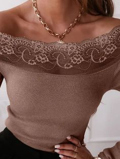 Elegant Bodycon Knitted Sweater Women's Top Autumn Slash Neck Off Shoulder Khaki Long Sleeve Knitted Vintage Pullover Women Beige Pointelle Knit Tops For Winter, Winter Open Knit Top, Brown Pointelle Knit Tops For Winter, Brown Open Knit Tops For Winter, Pullover Women, Vintage Pullover, Vintage Pullovers, Sweater Women's, Knitting Women Sweater