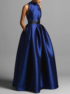 Formal Pockets Halter Maxi Dress | stylewe Flare Formal Dress, Two Color Dress Gowns, Affordable Formal Dresses Evening Gowns, Navy Blue Long Dresses, Black Tie Wedding Guest Dress Summer Formal, Velvet Navy Blue Dress, Casablanca Theme Party Outfit, Spring Dresses For Wedding Guest Classy, 50s Style Dresses Formal