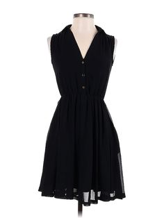 H&M Casual Dress Size: 2 Black Dresses - used. 100% POLYESTER, DropWaist, Collared, Solid, Knee Length, Sleeveless | H&M Casual Dress - DropWaist: Black Solid Dresses - Used - Size 2 Black Casual Dress, Black Dresses Casual, Solid Dress, Black Dresses, Black Solid, Drop Waist, Black Casual, Casual Dresses For Women, Casual Dress