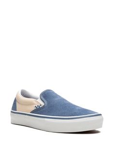 Vans Skate Slip-On "Cream" Sneakers - Farfetch Blue Suede Slip-ons With Contrast Sole, Casual Slip-on Skate Shoes With Textured Sole, Low-top Suede Slip-on Sneakers With Contrast Sole, Suede Slip-on Sneakers With Rubber Sole For Streetwear, Low-top Suede Slip-on Sneakers With White Sole, Casual Suede Canvas Shoes With Vulcanized Sole, Suede Low-top Slip-on Sneakers, Suede Slip-on Sneakers For Streetwear, Slip-on Suede Skate Shoes With Rubber Sole