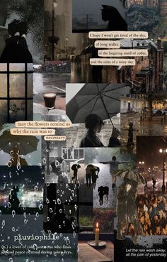 a collage of people with umbrellas in the rain