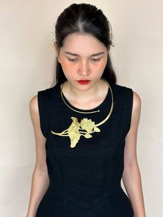 Gold Necklace - Brass Necklace - Statement Necklace - handmade jewelry This is such a fabulous gold brass necklace! it is carved by hand with the Lotus Flowers. The necklace is bendable, please bend the product along your collarbone to adjust the necklace to be fit to your neck! ►Handcrafted from 100% pure brass by Vietnam skilled craftsman. Perfect item for outfit everyday, brass collection or photography. These necklace are perfect for impressive outfit or can be a special gift for friends, fa Unique Gold Ceremonial Necklaces, Unique Gold Necklaces For Ceremonial Occasions, Gold Brass Choker For Ceremonial Occasions, Ceremonial Gold Brass Choker, Handmade Gold Brass Temple Necklace, Ceremonial Gold Handmade Necklaces, Gold Spiritual Pendant Choker, Spiritual Gold Pendant Choker, Handmade Gold Choker For Ceremonial Use