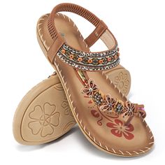 PRICES MAY VARY. Bohemian Styles: The womens sandals with ring toe & colorful boho beaded ornaments make it more distinctive. Comfort Wear: Flats sandals for women with elastic ankle strap can adjust your most comfy circumference, easy slip on/off. Cushioned Footbed Insoles: The women's sandals with the soft and breathable insole, flat mid-bottom with light padded can keep your feet comfortable all day long. Lightweight Outsole: The sandals for women with flexible outsole is slip-resistant and s Indian Women Painting, Flats Shoes Comfortable, Women Painting, Boho Sandals, Sandals Flats, Flats Sandals, Summer Flats, Shoes Comfortable, On Beach