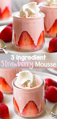 strawberry mousse with whipped cream and fresh strawberries