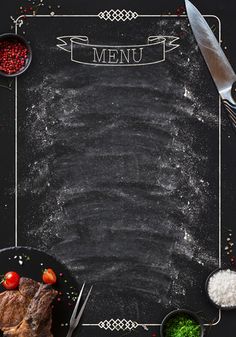 a blackboard with some food on it and the words menu written in front of it