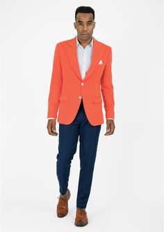 This unique and bold jacket is constructed from a premium orange stretch cotton fabric - you'll be sure to stand out in style! Move, groove, and command the room in absolute comfort. Fitted Orange Blazer With Long Sleeves, Fitted Orange Outerwear With Notch Lapel, Orange Fitted Formal Outerwear, Formal Fitted Orange Outerwear, Tailored Orange Single-breasted Blazer, Tailored Orange Blazer With Notch Lapel, Formal Orange Outerwear With Notch Lapel, Formal Orange Notch Lapel Outerwear, Tailored Long Sleeve Orange Outerwear