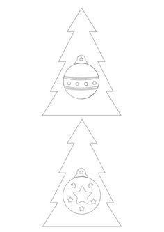 three christmas trees with ornaments on them, one has a star and the other has an ornament