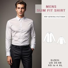 men's slim fit shirt sewing pattern with long sleeves and no collar, front view