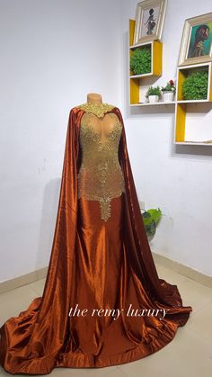 luxury burnt orange dress Burnt Orange Prom Dress, Luxury Prom Dress, Orange Prom Dress, African Prom Dress, Forest Green Wedding, Orange Gown, Orange Prom Dresses, Detachable Cape, Green Wedding Dresses