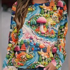 This Is Actually A Printed Sweater, Nice Lightweight, Soft Material With This Super Fun Design. I Am Planning To Get Any With Different Designs So Keep Your Eyes Open If You Love It! Mushroom Sweater, Keep Your Eyes Open, Fox Sweater, Fall Trends Outfits, Eyes Open, Printed Sweater, Print Pullover, Crochet Sweater, Colorful Sweaters