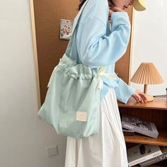 Handbag For Women Cute Drawstring bow tie Shoulder Bag Large Capacity Nylon Girl Shopping Tote Bag Harajuku Korean style Bag [20240222] Casual Bags With Bow, Casual Bag With Bow, Casual Daily Use Bag With Bow, Casual Daily Use Bag With Bow Detail, Casual Bags With Bow For Daily Use, Casual Bag With Bow For Daily Use, Duck Gifts, Girl Shopping, Handbag For Women