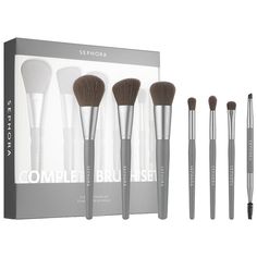 What it is: A set of seven soft, vegan brushes that provide you with all the essential tools to complete your full-face makeup look. Brush Formulation: All Formulas Brush Coverage: Buildable Brush Handle Length: - Foundation Brush: 6.1 inches- Powder Brush: 6.7 inches- Blush Brush: 6.4 inches- Concealer Brush: 5.6 inches- Shadow Brush: 5.4 inches- Crease Brush: 5.7 inches- Brow Brush: 5.8 inchesBristle Type: Synthetic Ingredient Callouts: They are vegan, cruelty-free, and come in recyclable pack Sephora Brushes, Sephora Holiday, Complete Makeup, Casual Makeup, Eye Brushes Set, Makeup Gift Sets, Sephora Beauty, Brow Brush, Full Face Makeup